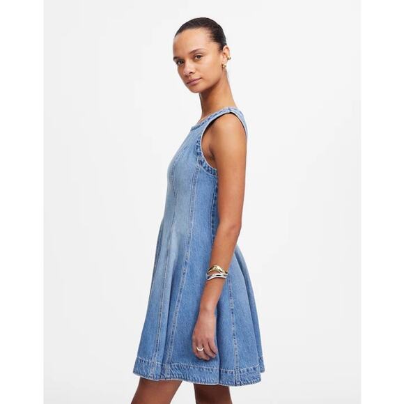 NWT Madewell Circle Mini Dress: Airy Denim Edition Ashbury Wash Size Small - Picture 2 of 9